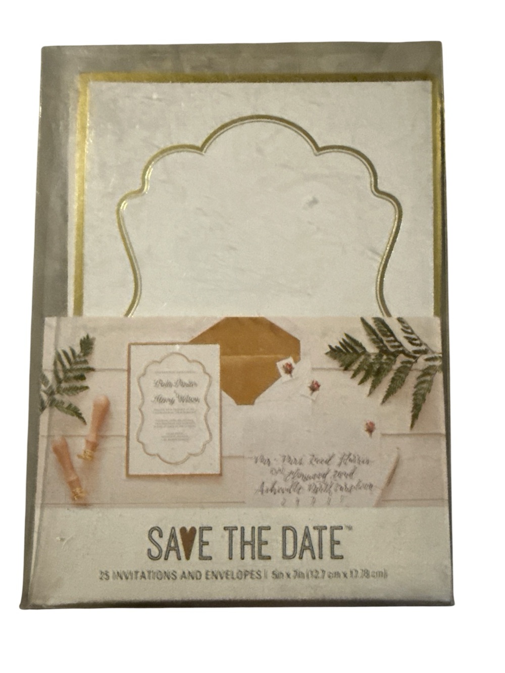 Gold Accent White Save the Date Cards - 25 Pack
